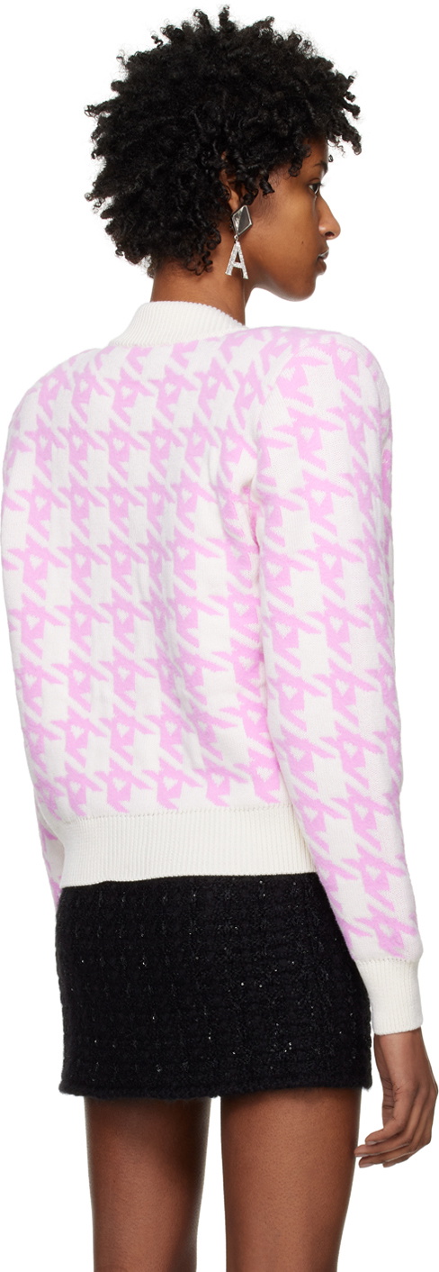 AREA Pink & Off-White Mussel Flower Cardigan