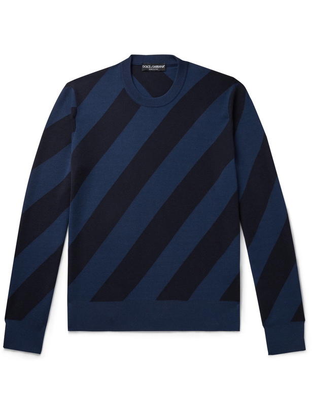 Photo: DOLCE & GABBANA - Slim-Fit Striped Cashmere and Silk-Blend Sweater - Blue - IT 46