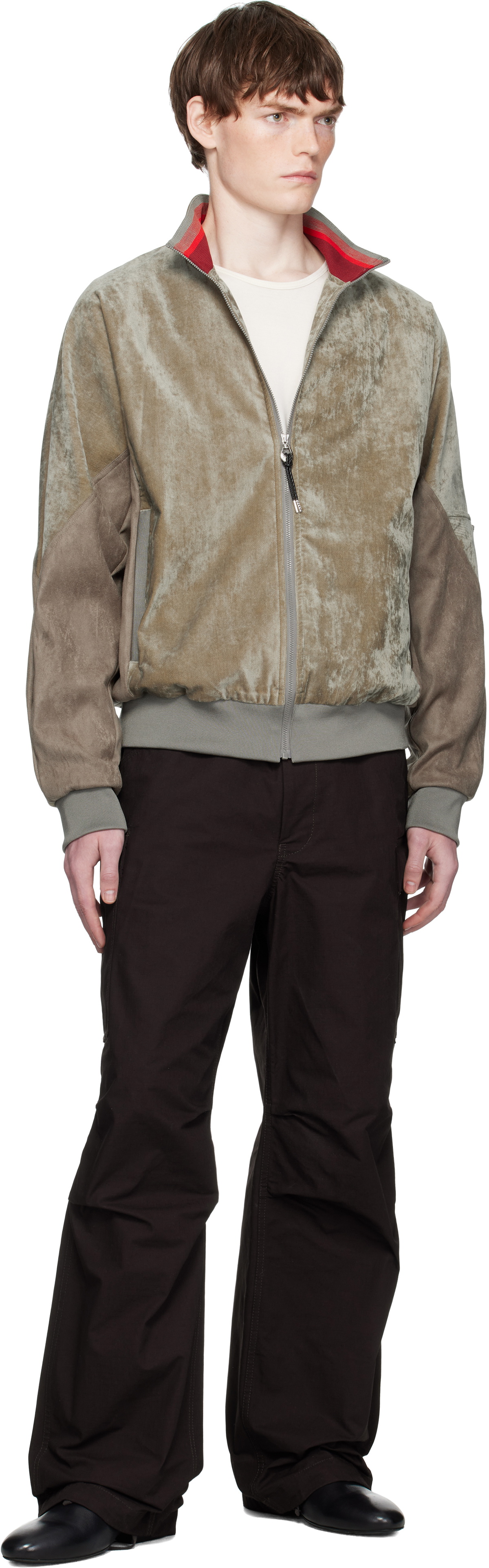 Toga Virilis Khaki Velvet Track Jacket