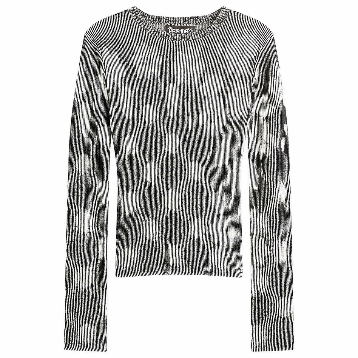 Paolina Russo Women's Illusion Knit Fitted Long Sleeve Top in Black/White