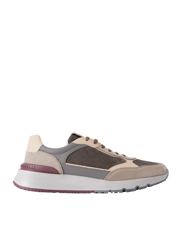 Photo: Brunello Cucinelli - Leather and Suede Sneakers - Gray