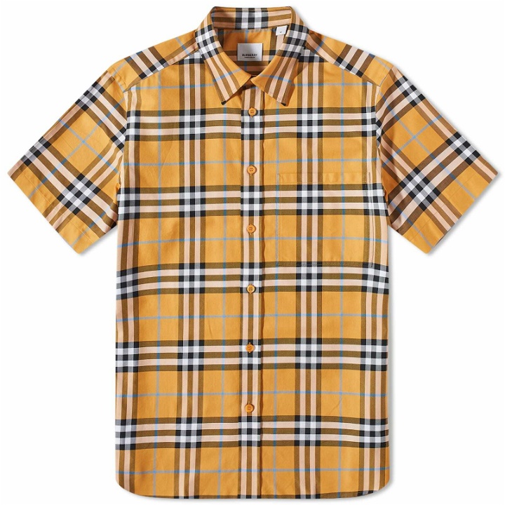 Photo: Burberry Men's Caxbridge Short Sleeve Check Shirt in Dusty Orange Check
