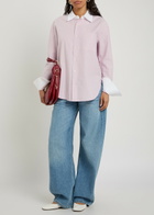 Mother The Room Frenchie Striped Cotton Shirt Pink