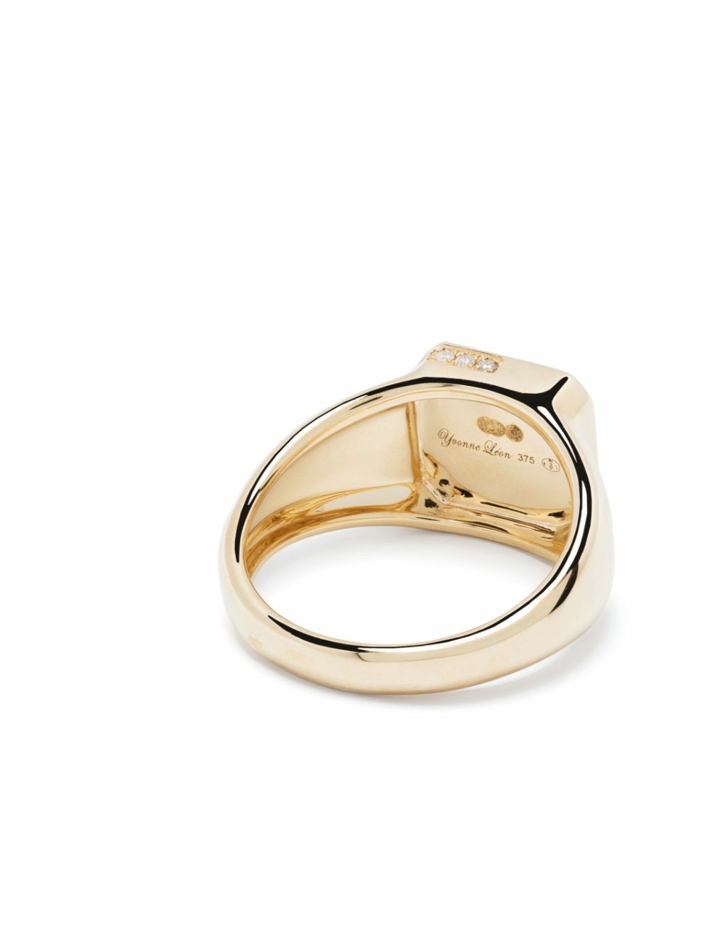 Yvonne Léon 9K Yellow Gold Petit Damier Diamond And Onyx Ring