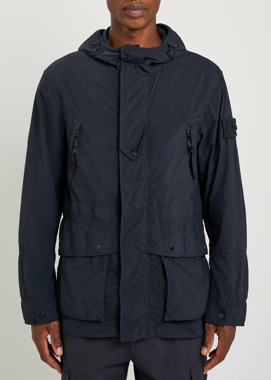 Stone Island Ghost Hooded Nylon Parka Jacket Navy