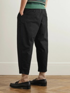 Beams Plus - 2 Pleats Tapered Pleated Cotton-Blend Twill Trousers - Black