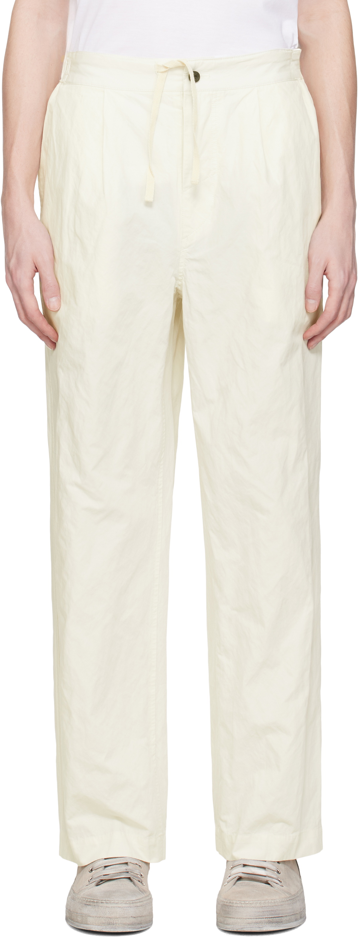 DOCUMENT Off-White Cotton Metal Tucked Trousers