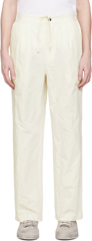 Photo: DOCUMENT Off-White Cotton Metal Tucked Trousers