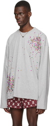 Dries Van Noten Gray Embellished Long Sleeve T-shirt