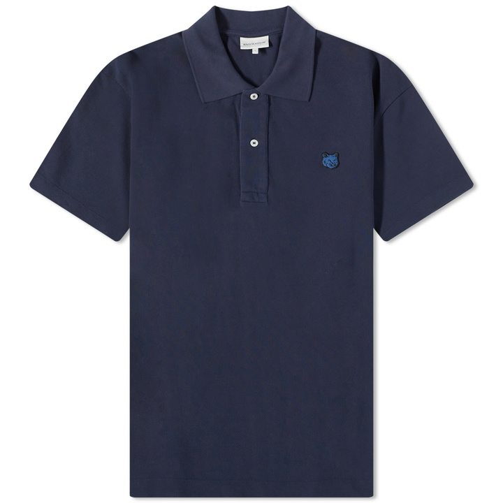 Photo: Maison Kitsuné Men's Tonal Fox Head Patch Comfort Polo Shirt in Ink Blue