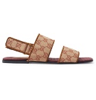 Gucci - Suede-Trimmed Monogrammed Canvas Sandals - Light brown