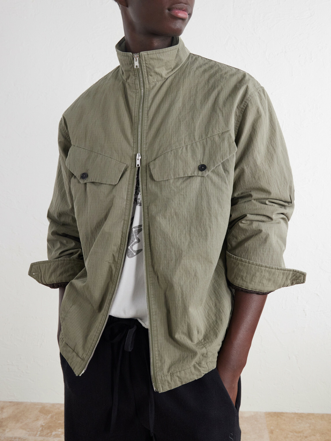 SECOND / LAYER - Vet Cotton-Blend Ripstop Jacket - Green