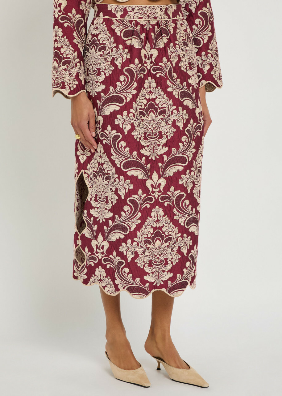 Farm Rio Jacquard Woven Midi Skirt Red