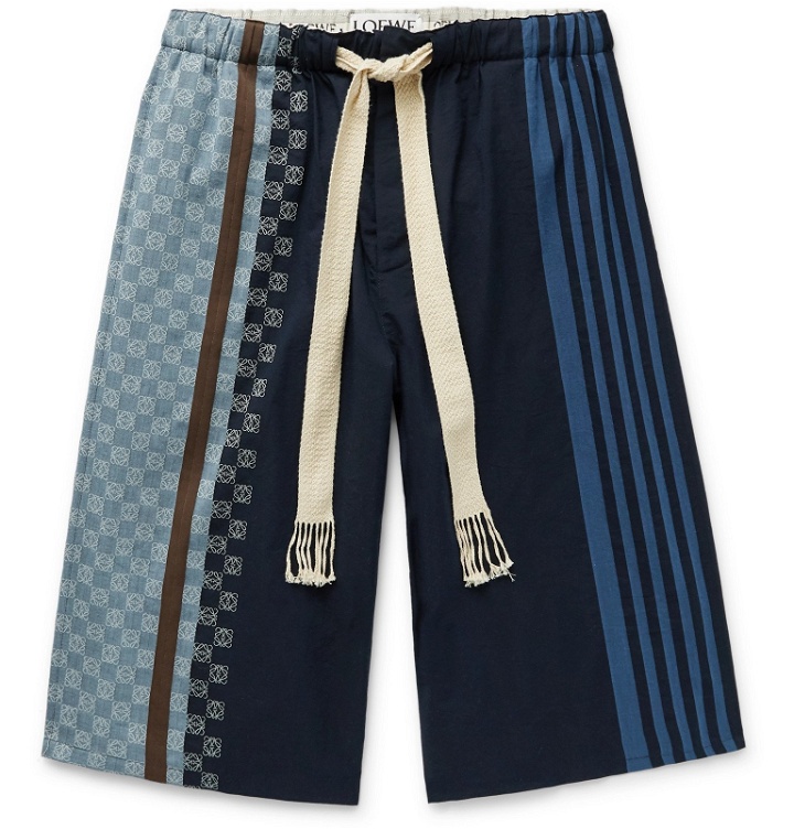 Photo: Loewe - Wide-Leg Logo-Embroidered Striped Cotton Drawstring Shorts - Blue