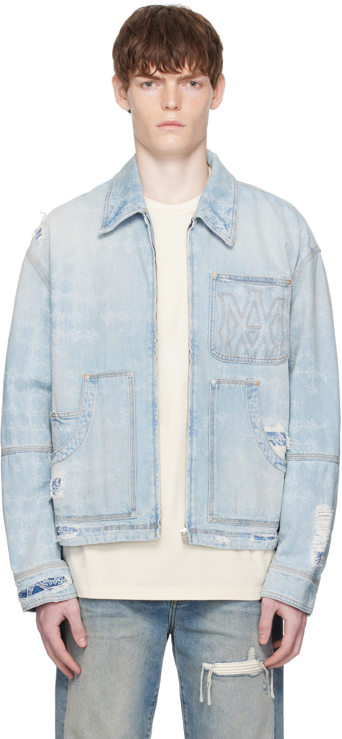 AMIRI - Printed Distressed Denim Jacket - Blue Amiri