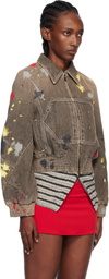 Kiko Kostadinov Brown K Painted Denim Bomber Jacket
