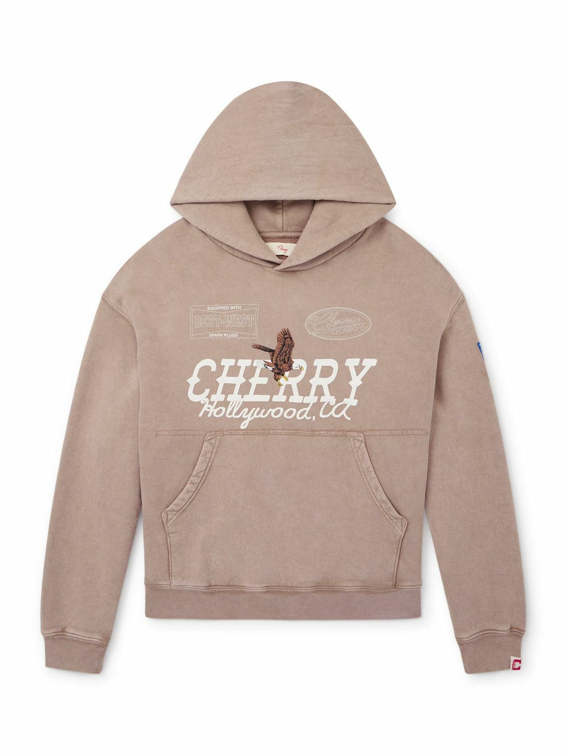 Cherry Los Angeles - Logo-Print Cotton-Jersey Hoodie - Brown CHERRY LA