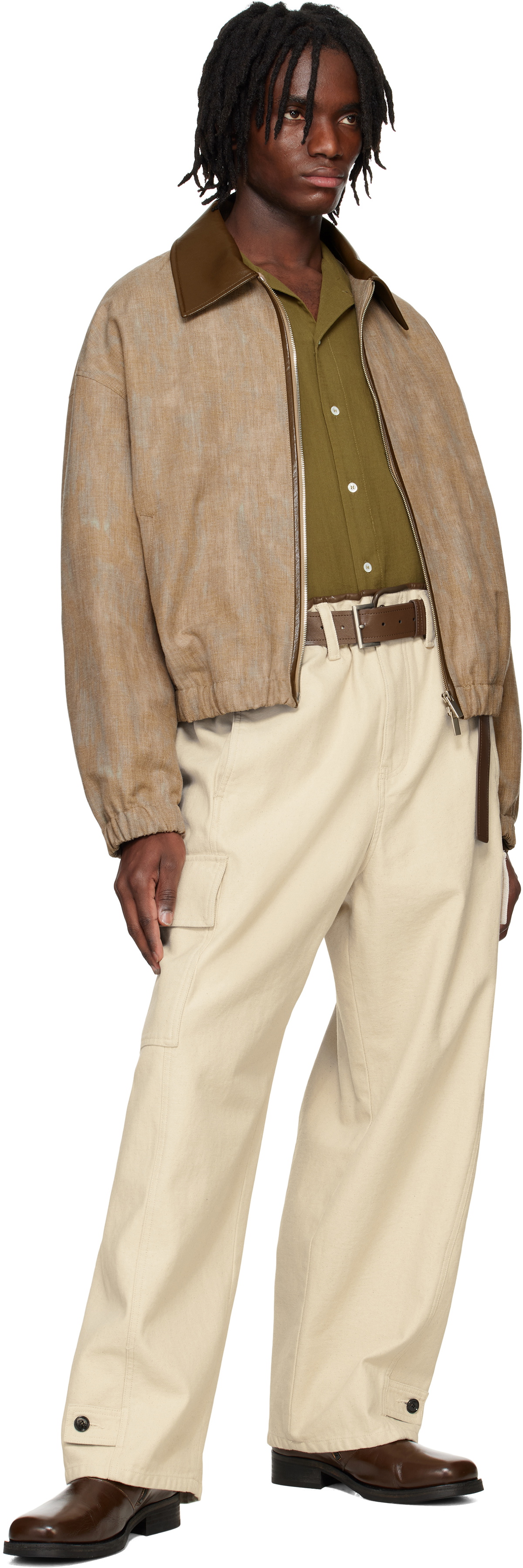 System Off-White Cotton Binded Cargo Pants
