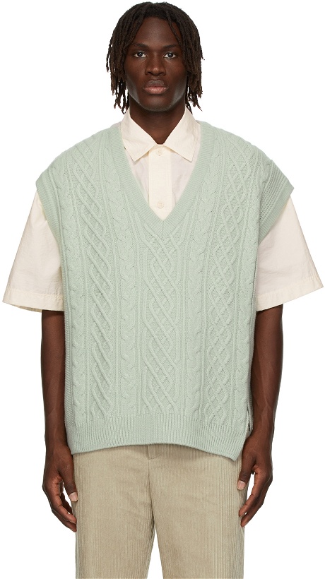 Photo: Solid Homme Wool Cableknit V-Neck Vest
