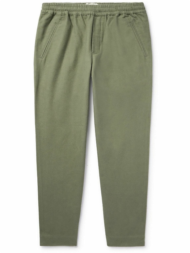 Photo: Folk - Assembly Cropped Tapered Washed Cotton-Moleskin Trousers - Green