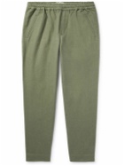 Folk - Assembly Cropped Tapered Washed Cotton-Moleskin Trousers - Green