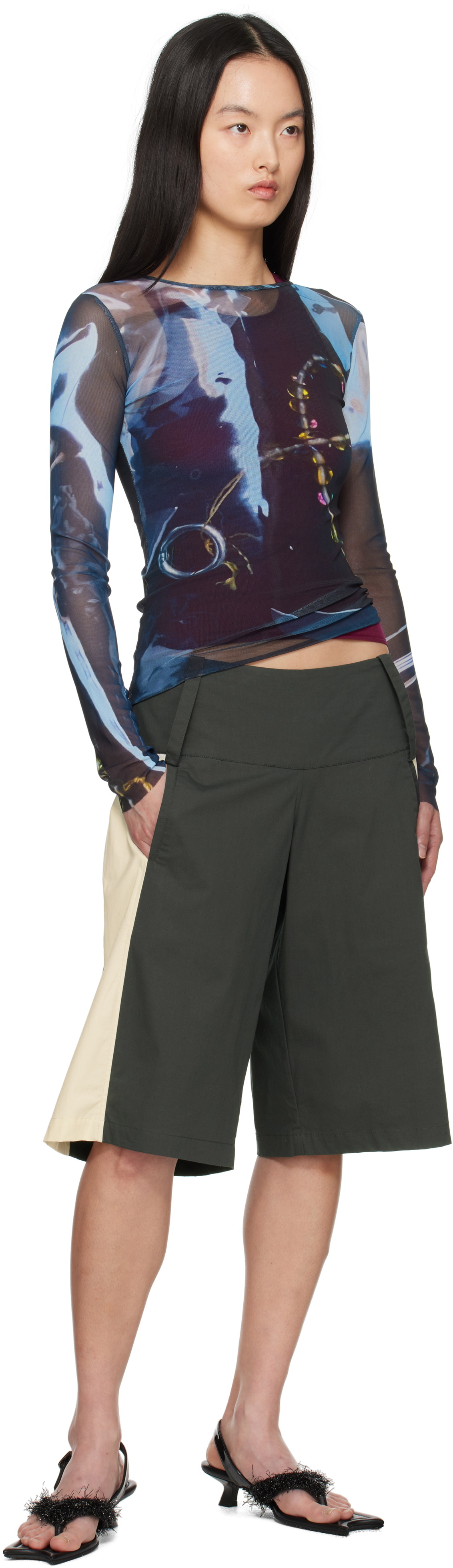 Serapis Black Shining Gem Tight Mesh T-Shirt