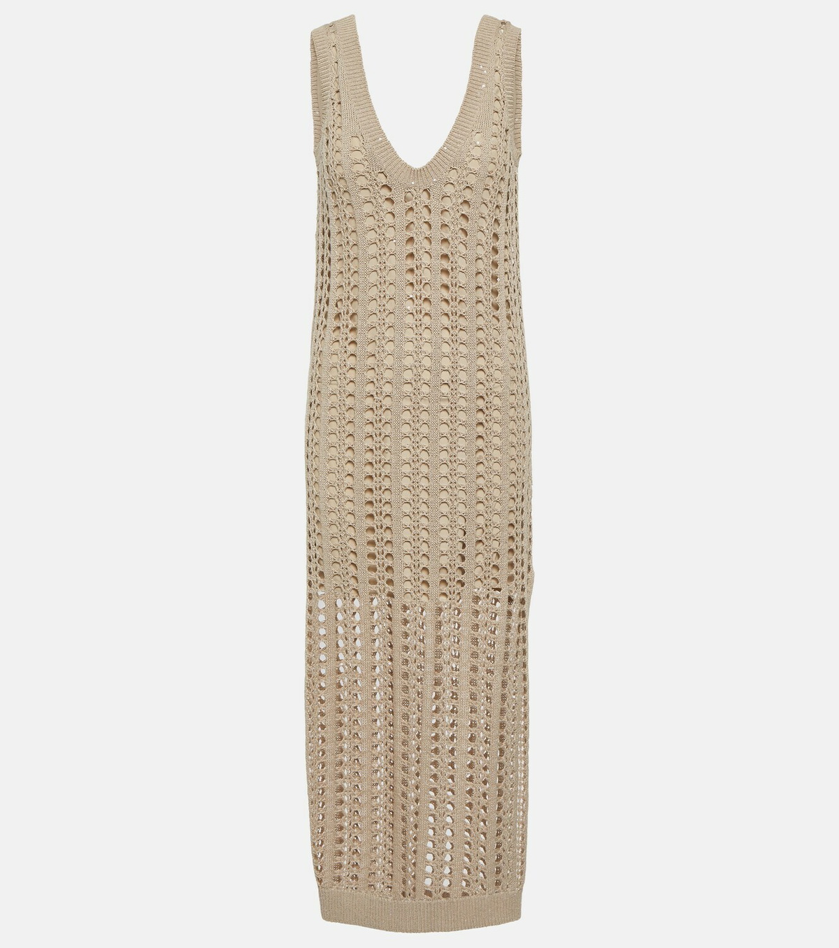 Embellished Cotton Midi Dress in White - Brunello Cucinelli