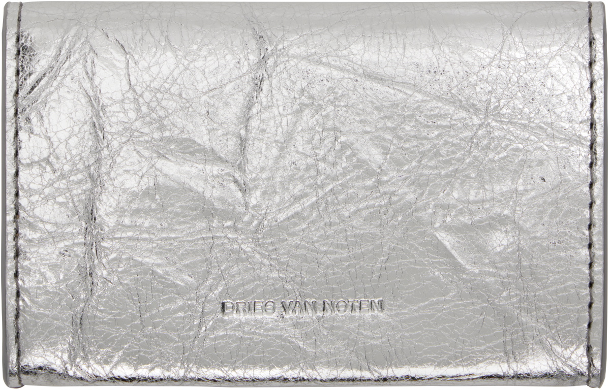 Dries Van Noten Silver Leather Envelope Card Holder