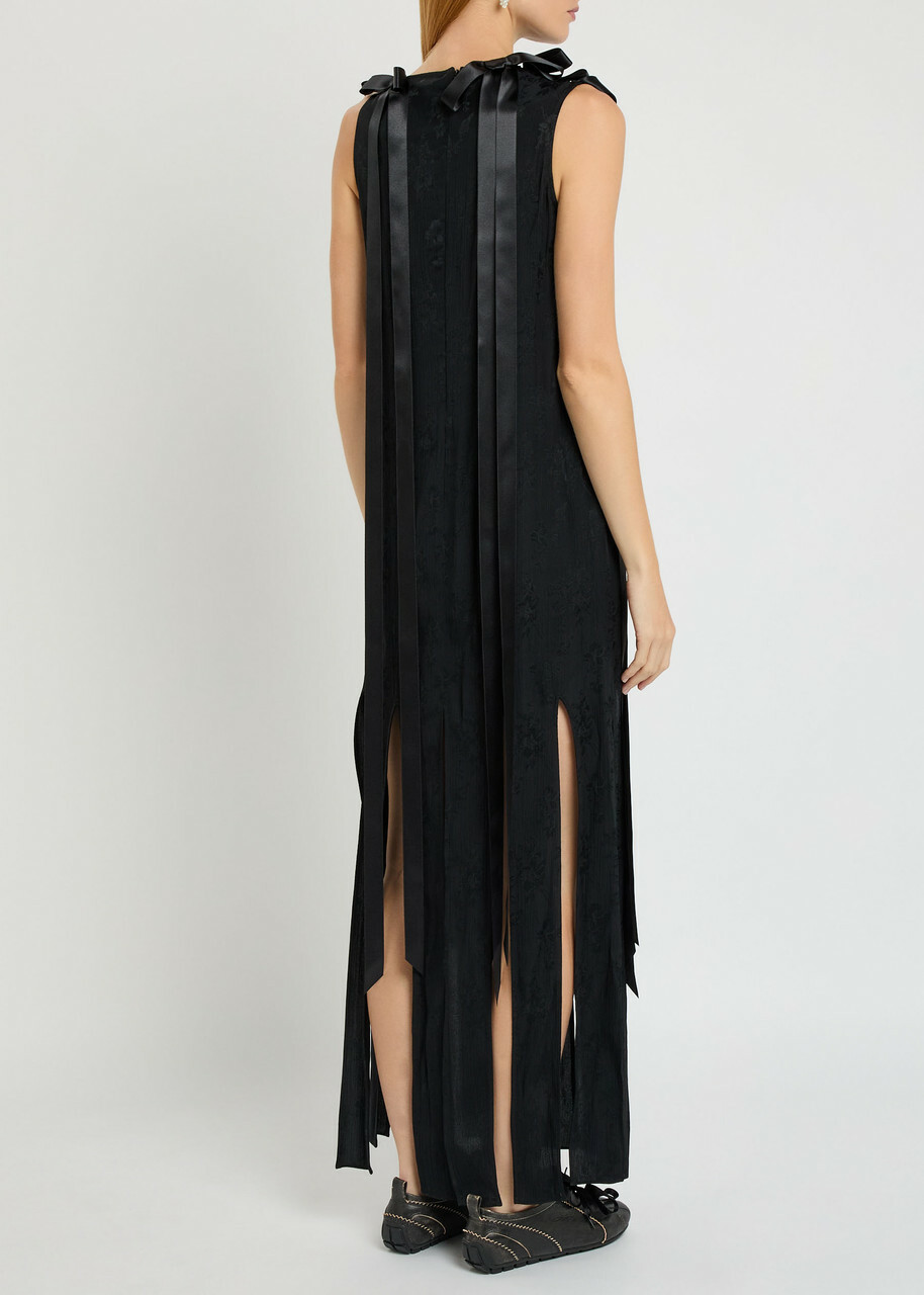 Simone Rocha Unbounded Ribbon Floral-jacquard Midi Dress Black