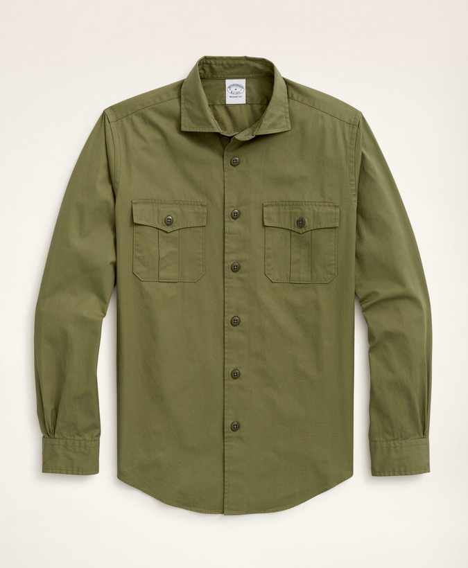 Photo: Brooks Brothers Men's Regent Regular-Fit Twill Vintage Military Sport Shirt | Medium Green