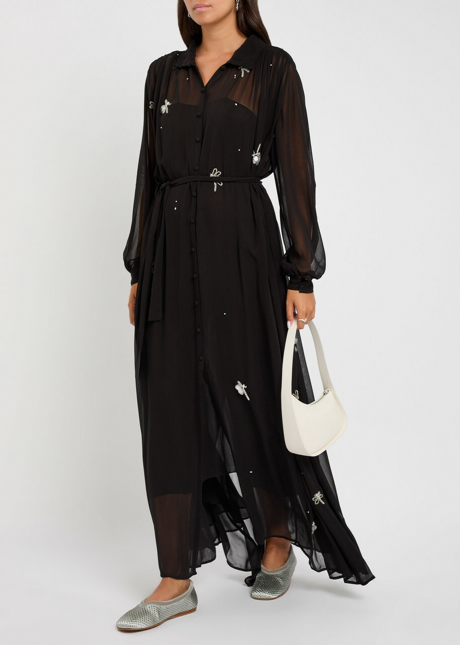 Forte_forte Embellished Chiffon Midi Shirt Dress Black