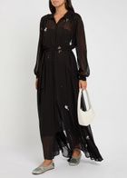 Forte_forte Embellished Chiffon Midi Shirt Dress Black