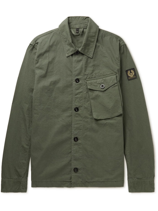 Photo: Belstaff - Farrier Logo-Appliquéd Cotton-Ristop Overshirt - Green