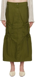 TheOpen Product Green Gathered Denim Maxi Skirt