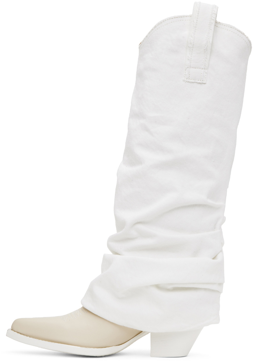 R13 White Off White Mid Cowboy Denim Sleeve Boots R13