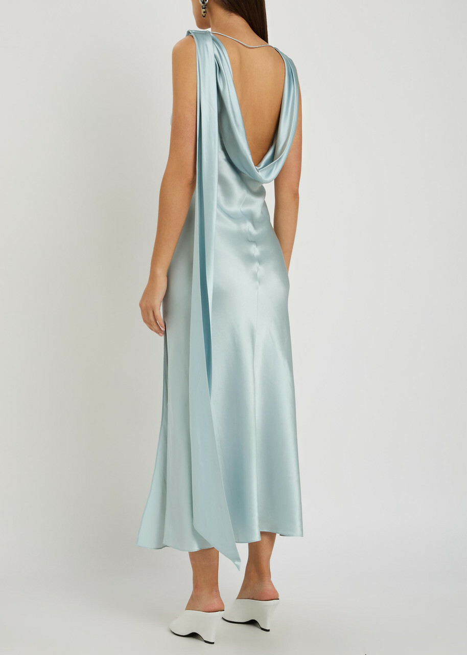 Acne Studios Draped Silk Midi Dress Light Blue