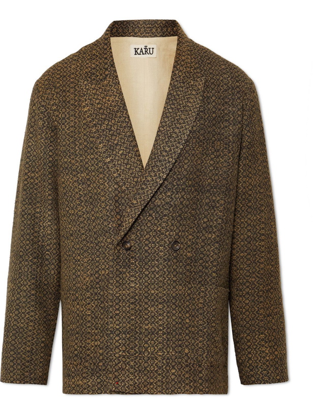 Photo: Karu Research - Unstructured Double-Breasted Wool and Silk-Blend Jacquard Blazer - Brown