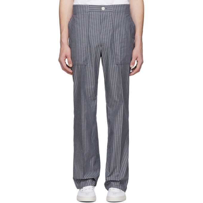 Photo: Thom Browne Navy Pinstripe Square Cargo Pocket Trousers