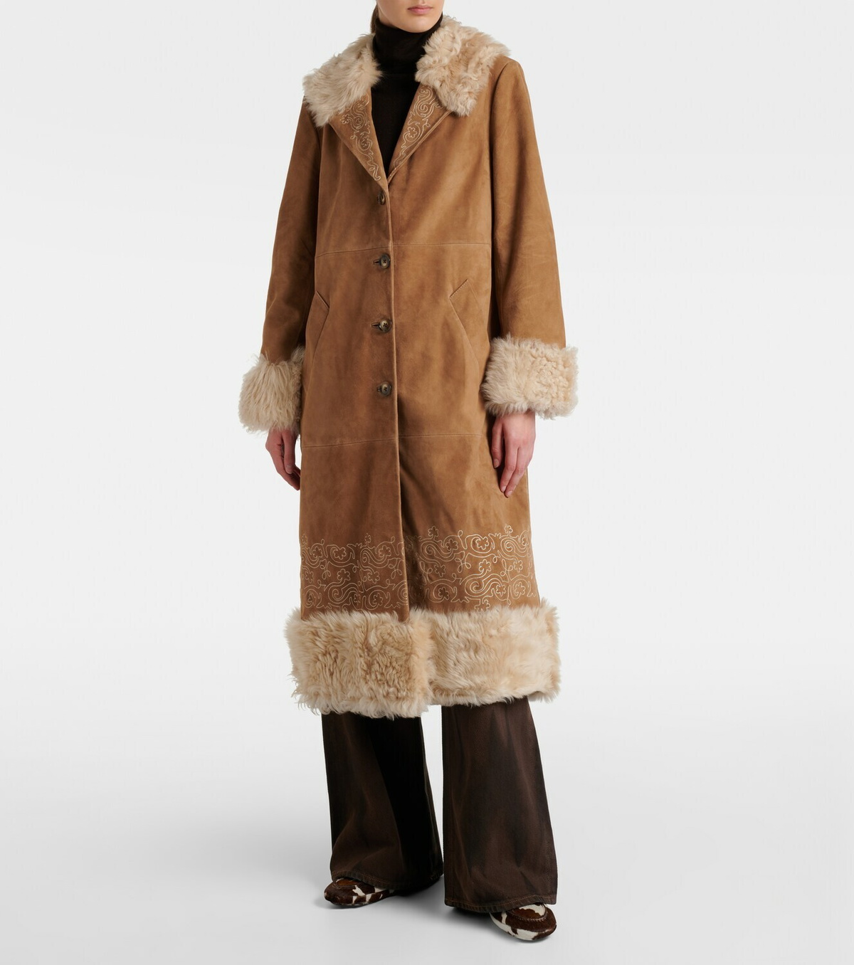 Rixo Cienna embroidered suede coat
