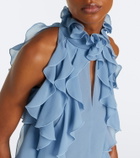 McQueen Ruffled cutout silk georgette top
