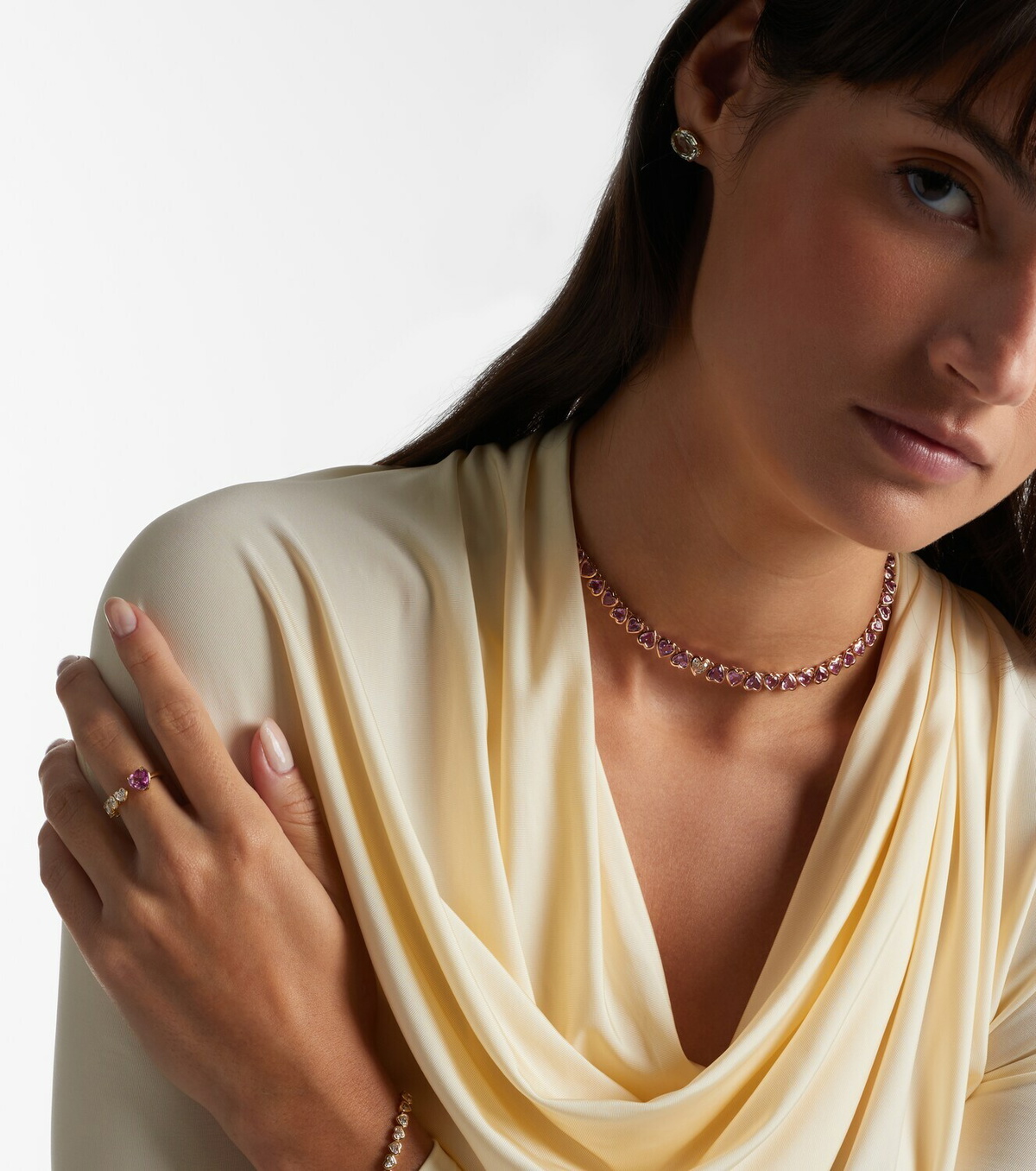 Shay Jewelry Tennis 18kt rose gold necklace with sapphires and diamond