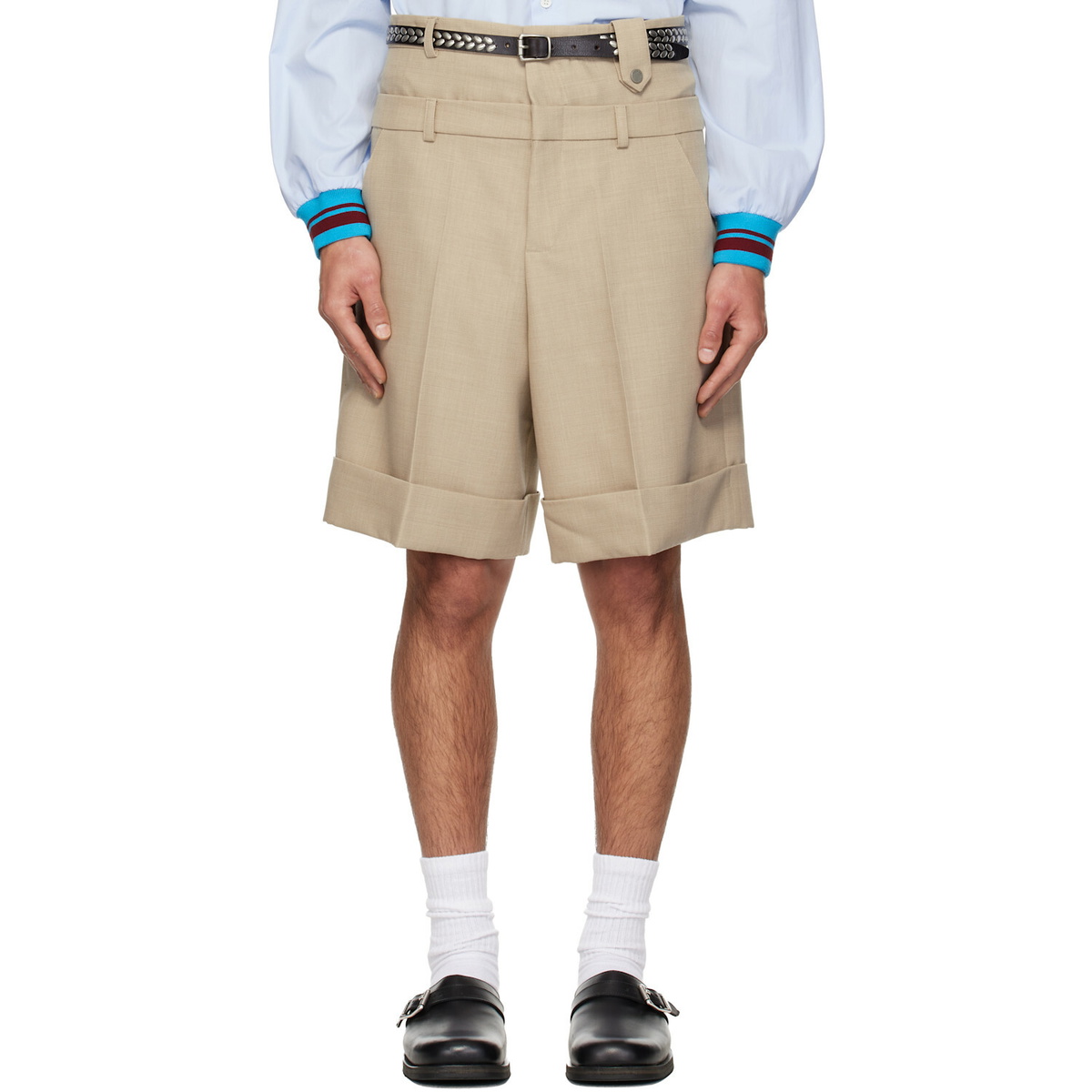 EGONlab Beige Double Waist Wool Shorts