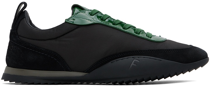Photo: Ferragamo Black & Green Patent Leather Trim Sneakers