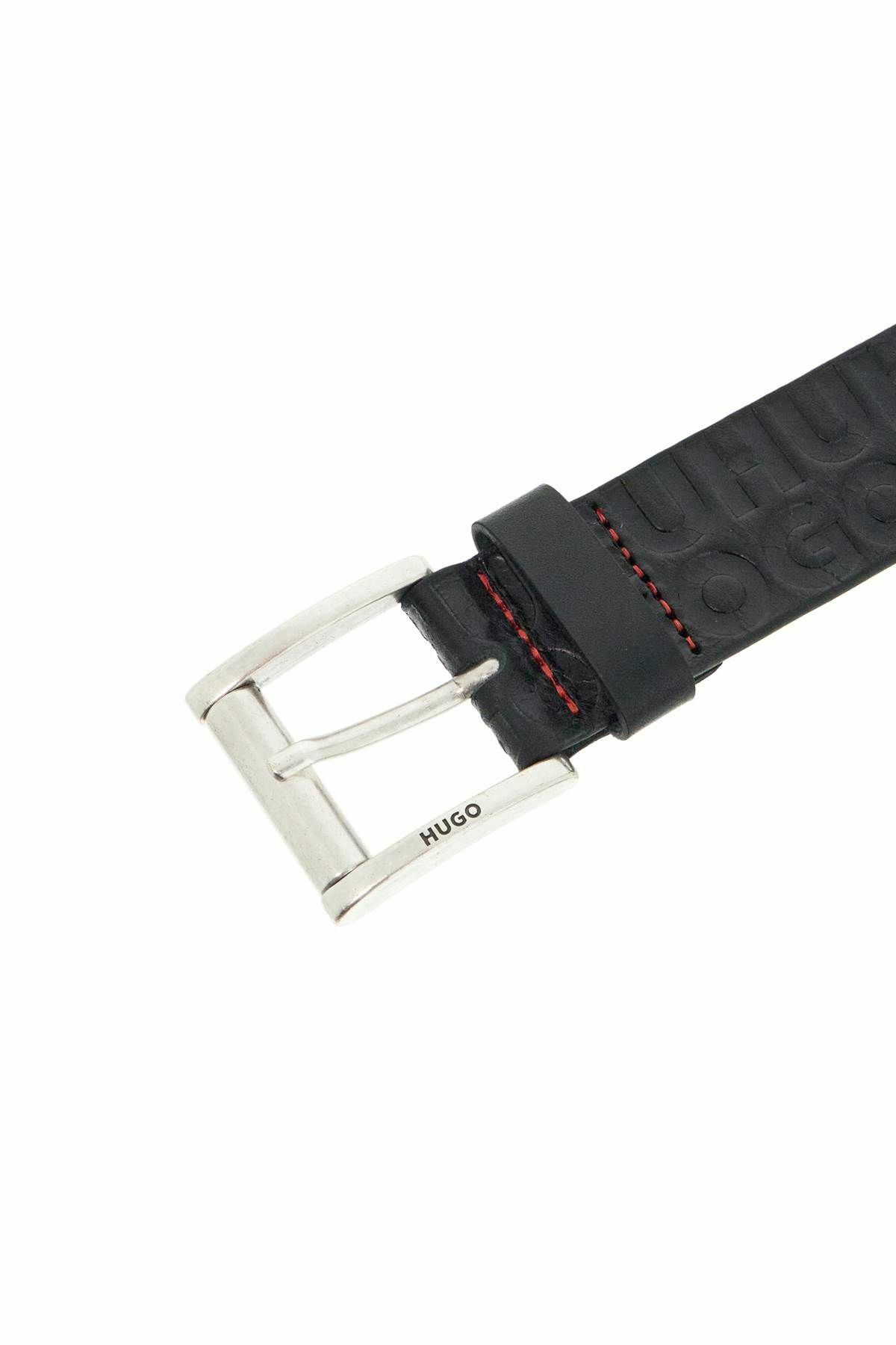HUGO men's black leather belt with logo metal buckle Black Hugo Boss