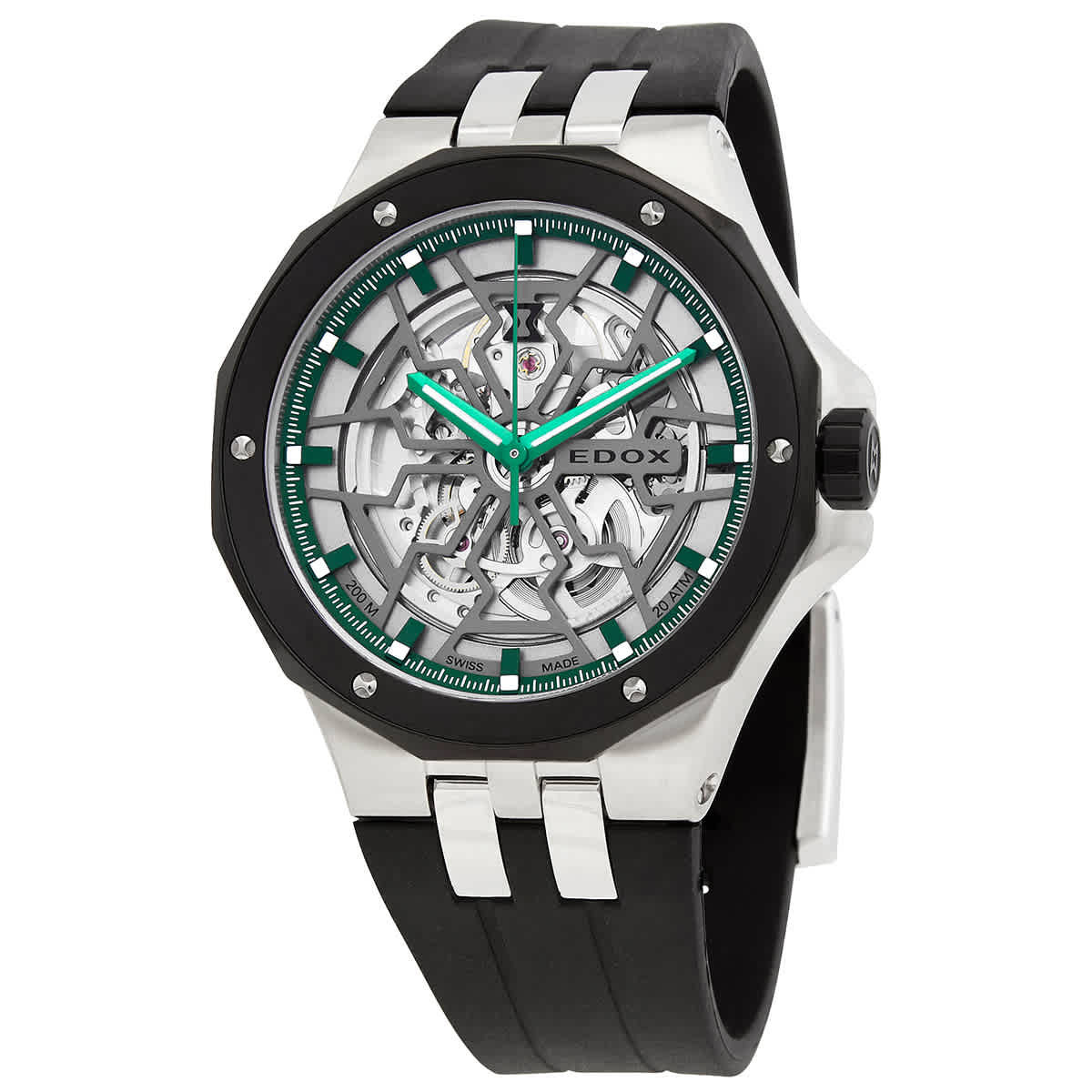 Edox Delfin Mecano Automatic Green Skeletonized Dial Mens Watch 85303 3NN VB
