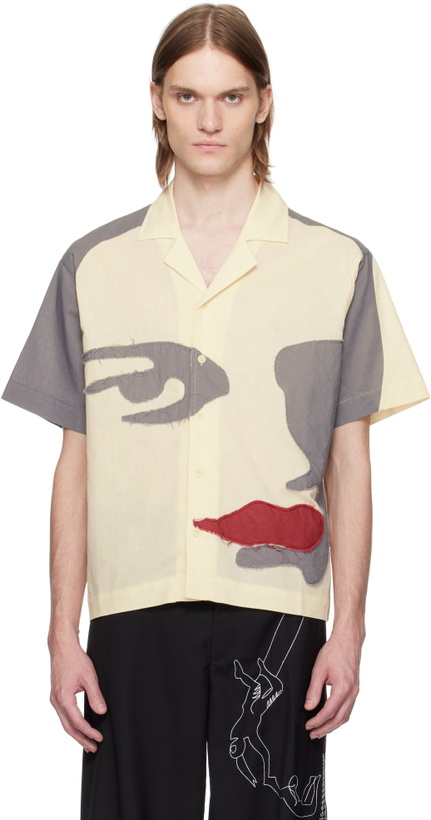 Photo: KidSuper Off-White Patchwork Face Linen Camp Shirt