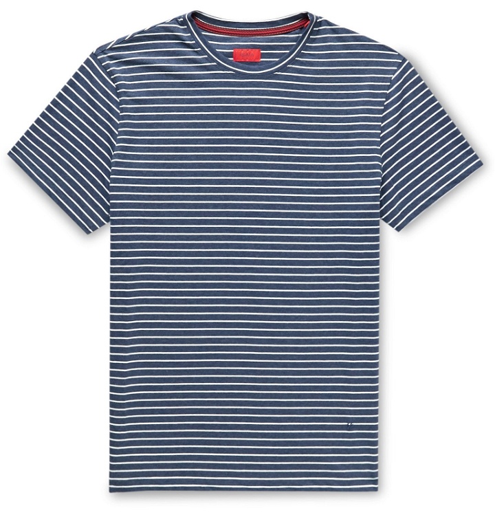Photo: Isaia - Mélange Striped Cotton-Jersey T-Shirt - Blue