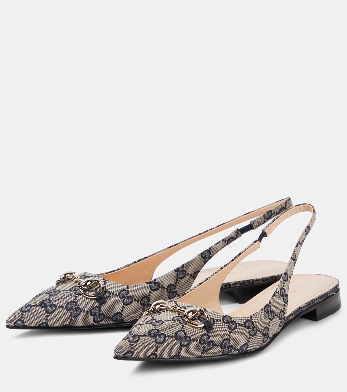 Gucci Horsebit GG canvas slingback flats