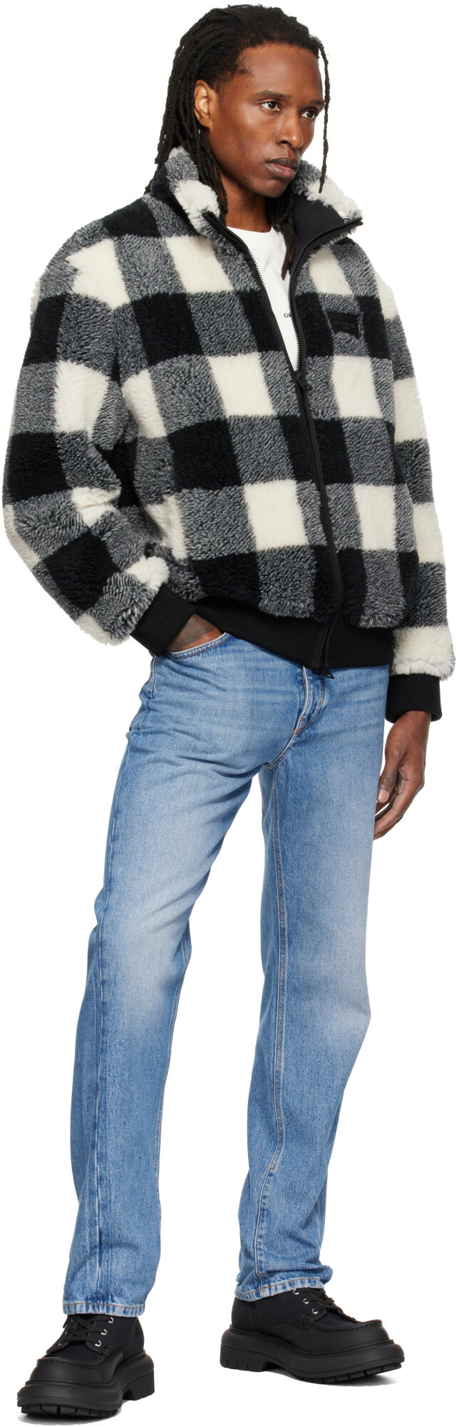 Givenchy Black & Off-White Checked Fleece Jacket