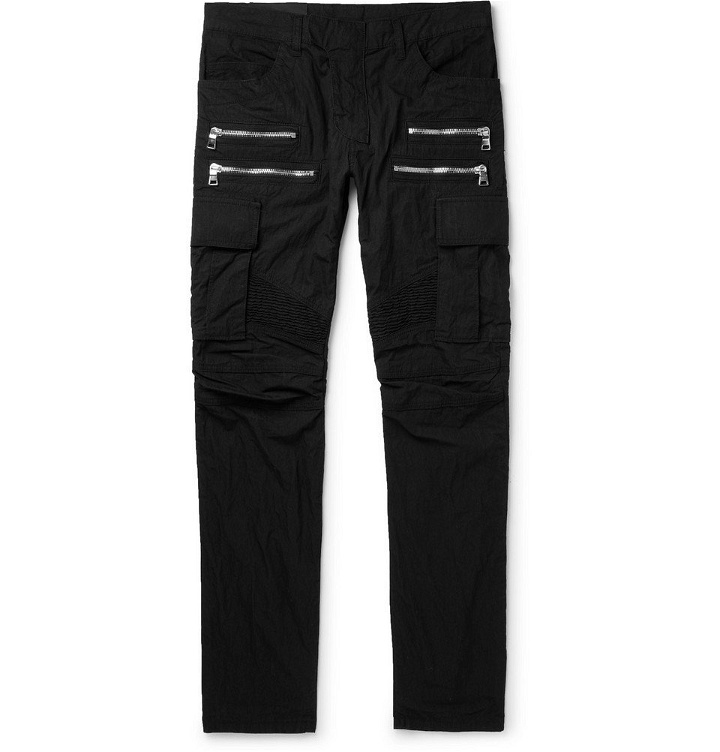 Photo: Balmain - Slim-Fit Cotton-Blend Cargo Trousers - Men - Black